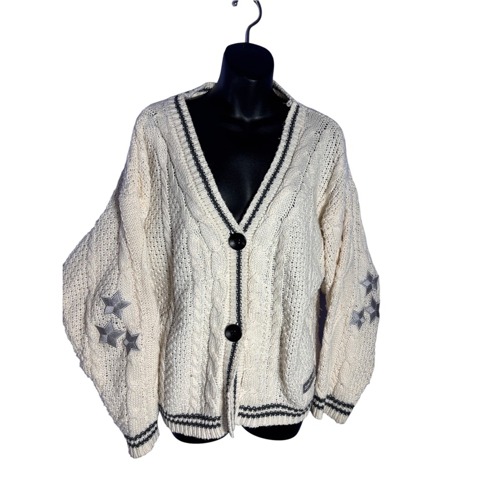 Taylor swift folklore album cable knit oversized cardigan stars cream/grey